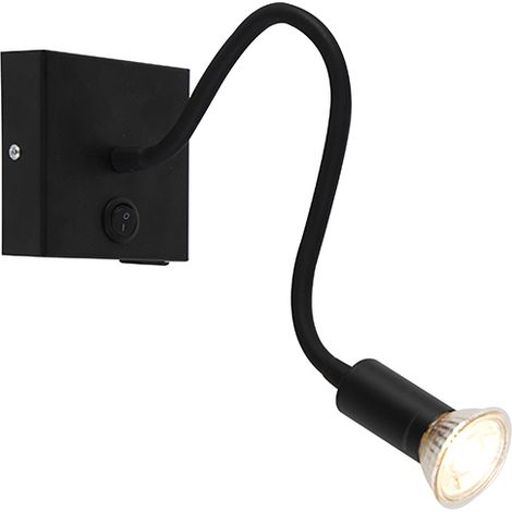 QAZQA Lámpara de pared flexible moderna USB negra - Zeno