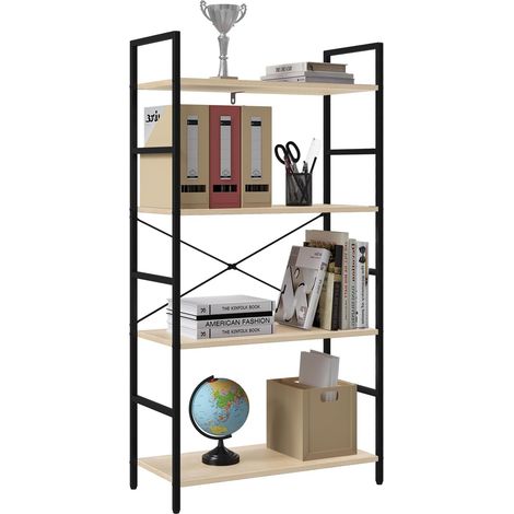 WOLTU Estantería con 4 Escalera Soporte de la Planta Estante de Almacenamianto de Madera de AceroRoble Claro+ Negro 60x28x116cm (1/5)
