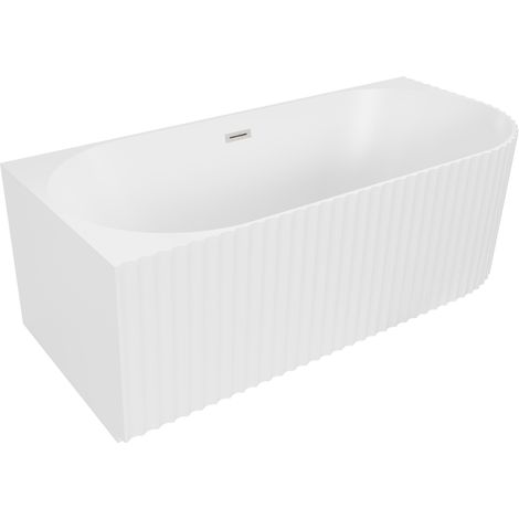 Baignoire autoportante d'angle cannelée gauche Mexen Gia 170 x 80 cm, blanc mat, trop-plein nickel brossé - 52701708001L-97 (1/3)