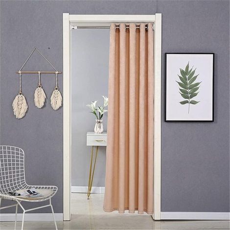 Rideau de porte occultant pour la maison et les portes - Isolation thermique - Rideau pour la maison et la décoration avec barre télescopique - Marron clair - 120 x 200 cm (1/5)
