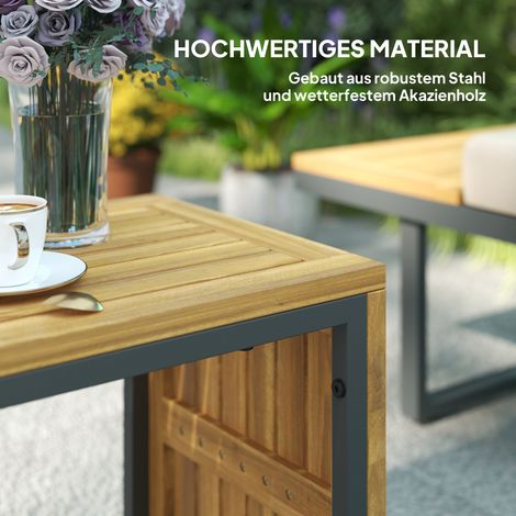 Ensemble salon de jardin extensible 6 places, canapé d'angle extérieur avec tables, structure acier, dossiers inclinables, gris