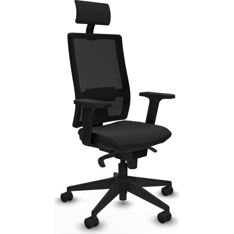 Horna sincro malla negra similpiel negro brazos 2D base piramidal cabecero fijo ruedas 65mm nailon (1/5)