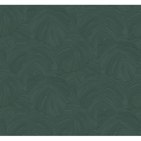 papier peint panoramique feuilles tropicales vert foncé - Origin Wallcoverings (1/4)