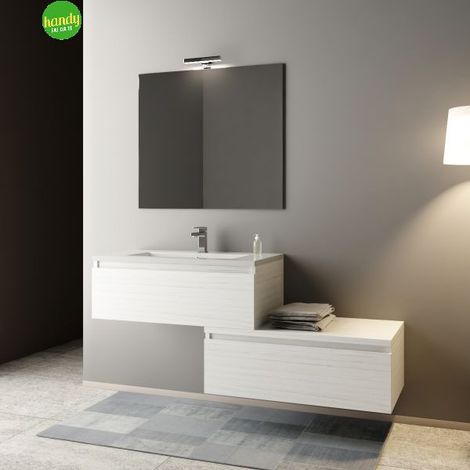 Mobile bagno sospeso con specchiera e lavabo integrato modello andy 135cm composizione completa - portuna bianco Mobo (1/2)