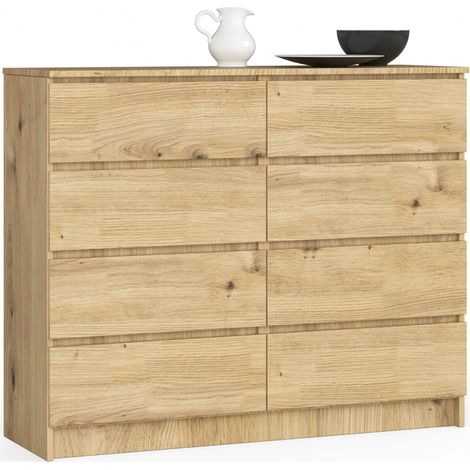 Cómoda AKORD K120 Roble Artisan 120 cm 8 cajones frente en color Roble Artisan 120x40x99 cm (1/4)