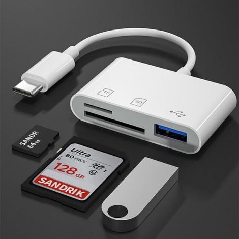 Adaptateur Multi-Port - USB Type-C - Lecteur Carte SD TF - Pour MacBook - 3 En 1 (1/4)