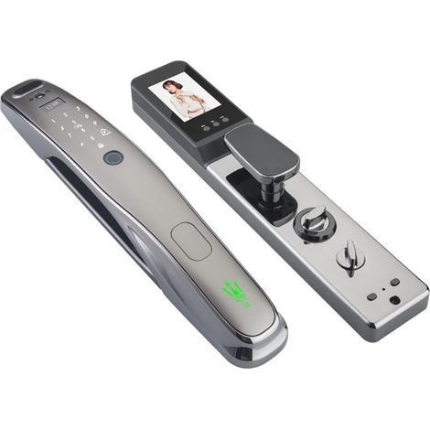 Serrure de porte intelligente Serrure électronique Tuya biométrie serrure d'empreintes digitales serrure de porte intelligente mot de passe clé de reconnaissance faciale 3D carte à puce caméra serrure (1/5)