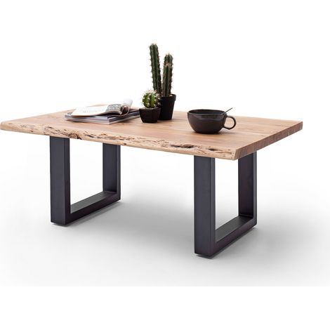 Table basse en acacia naturel et acier anthracite avec pietement en U (1/3)