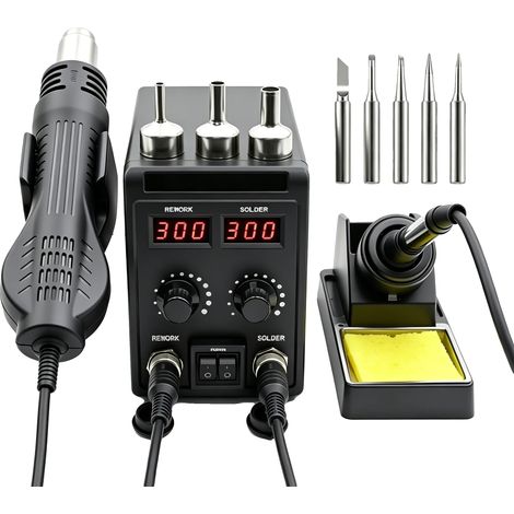 Station de soudage, pistolet à air chaud 2-en-1, contrôle numérique de la température, Kit 8586D (1/2)