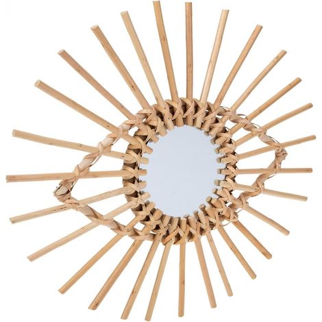 Miroir Mural en Rotin Tressé Artisanal, Forme Ronde Ø 40 Cm, Décoration Murale Naturelle pour Intérieur, Ornement Mural Solide et Polyvalent pour Maison et Chambre (1/5)