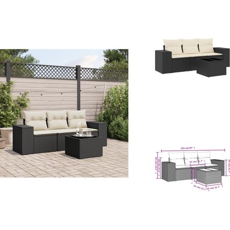 4-tlg. Garten-Sofagarnitur mit Kissen Schwarz Poly Rattan - Gartenmöbel - Outdoor Möbel - Rattan Gartenset - Lounge Set - Esstisch (1/3)