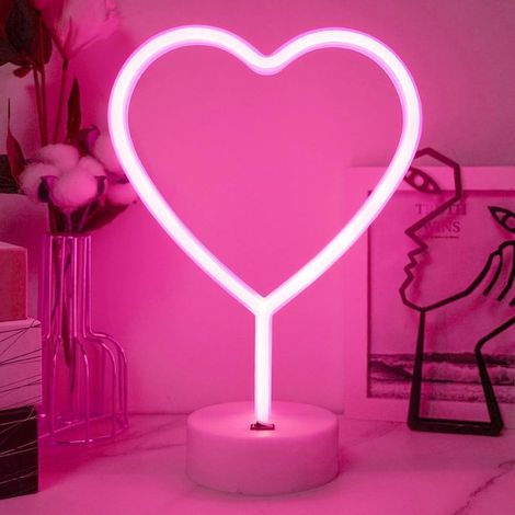Panneau lumineux néon cœur rose Lampe LED USB/piles pour chambre à coucher, mariage, Saint Valentin, décoration dorme Idée cadeau romantique (1/5)