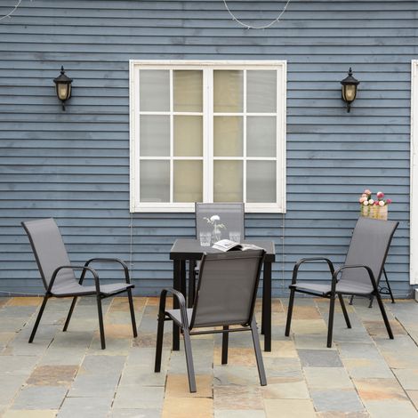 Ensemble 4 chaises jardin empilables économisant place accoudoirs en métal tissu en treil - Couleur: Gris