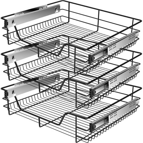 KESSER® Cajón telescópico cajón de cocina armario de cocina cesta extraíble armario extraíble cajón de extracción total 3x 60cm - Negro