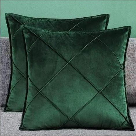 Lot de 2 Housse de Coussin en Velours 55x55 CM,YSTP Taie d'oreiller à carreaux en velours, housse de coussin de canapé, vert (1/4)