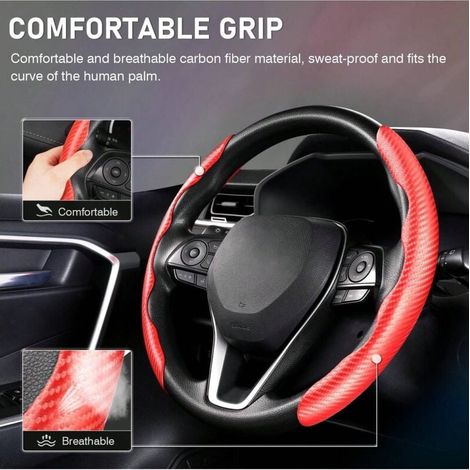 Housse de volant, housse de volant en fibre de carbone, housse de volant de voiture pour homme/femme, antideslizante, agarre cómodo, duradera, universel, 99% accessoires pour l'intérieur de la voiture (1/4)