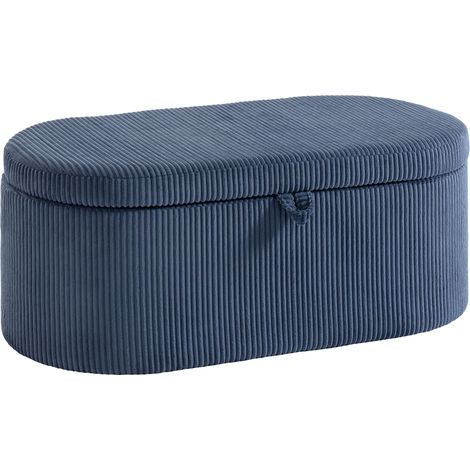 HOMCOM Storage Ottoman, Corduroy Ottoman Storage Box with Padded Seat, Blue