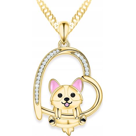 Collana a forma di cuore in oro con zampa di cane, cuore di cane, cane, argento 925 (1/5)