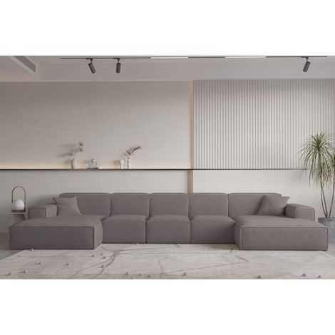 Wohnlandschaft U-Form CELES PREMIUM XL in Stoff Ascot Bukla Taupe (1/2)