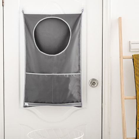 BEBUSINGOTO Cesto de ropa sucia para colgar en la puerta, color negro, tamaño XL, con abertura grande para ropa sucia de toda la familia, tamaño grande de 76 x 50 cm (gris). (1/4)