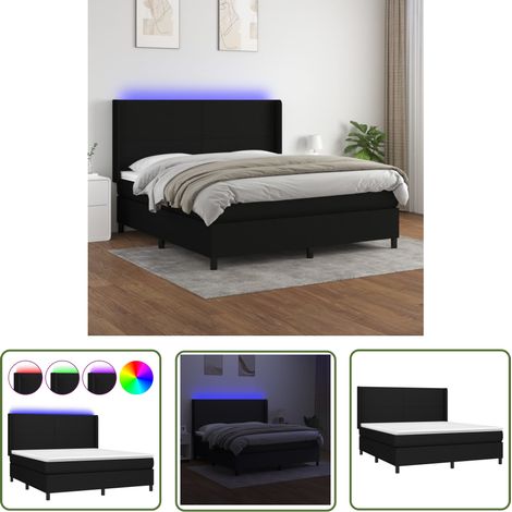 The Living Store Sommier à lattes de lit matelas LED Noir 180x200 cm Tissu - Sommier Tapissier - Lit Avec Led - Matelas À Ressorts Ensachés - Têted Lit Ajustable - Éclairage LED (1/5)