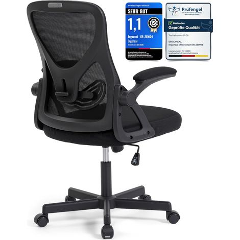 Chaise de bureau ergonomique noire, accoudoirs relevables, soutien lombaire réglable, inclinable 90-110° (1/5)
