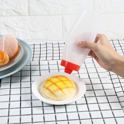 Bouteille sauce pressée 4 trous en résine alimentaire pour ketchup, confiture, mayonnaise, huile d'olive - Jaune/Rouge, distributeur pratique (1/3)