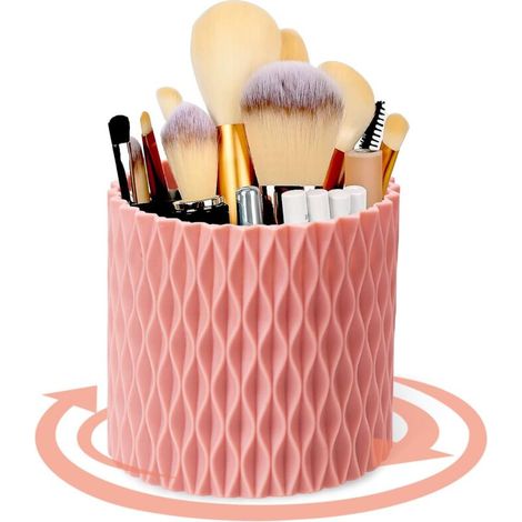 Boîte de rangement pour pinceaux de maquillage, porte-stylo multifonctionnel rotatif à 360°, boîte de rangement, peut contenir du rouge à lèvres, un peigne, des outils de beauté (rose)
