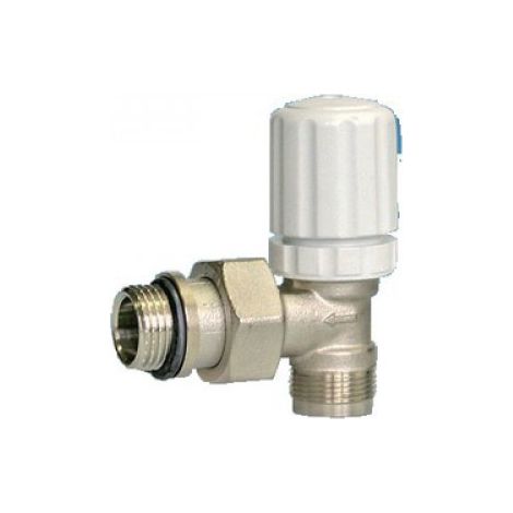 Pettinaroli – Robinet thermostatique équerre 1/2" x 16 – Raccord à compression – Tête manuelle pour moteur thermoélectrique – Nickelé