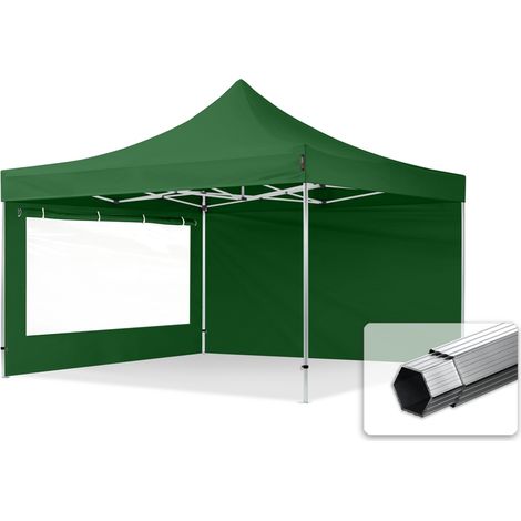 4x4m gazebo pieghevole PES 800 con laterali (finestre panoramiche), PROFESSIONAL 40mm alluminio, verde scuro (1/5)