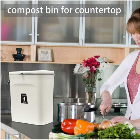 MOONSTARS Bac à compost de cuisine d'intérieur scellé avec couvercle pour déchets alimentaires, petite poubelle de cuisine avec couvercle, poubelle suspendue pour porte d'armoire de cuisine ou sous év (1/4)