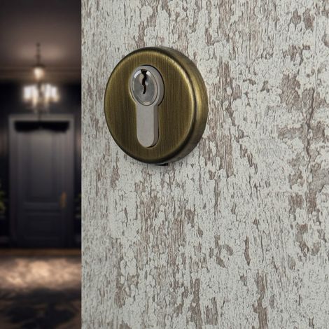 Ouvre&Déco – 2 rosaces de poignée de porte rondes Eileen trou de cylindre, Laiton patiné (1/5)