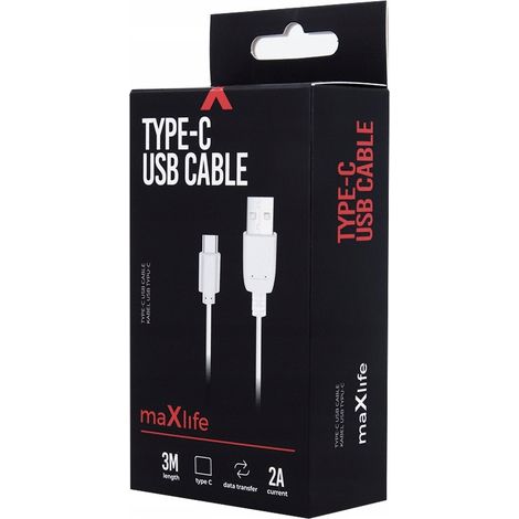 Maxlife USB-C-Ladekabel, 3,0 m, 2 A, Weiß (1/4)