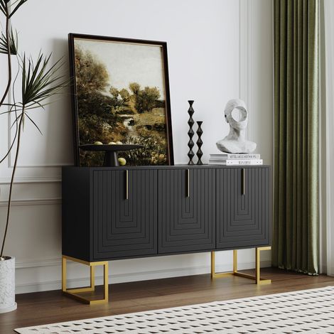 Buffet, en métal, 3 portes, avec étagères, pour cuisine et salle à manger, format pratique, style moderne et facile à associer