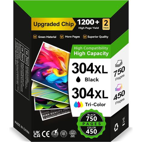 Cartouche 304 XL, 304XL Remplacement pour Cartouche Encre HP 304 Noir et Couleur, Cartouche Imprimante 304 XL pour DeskJet 3720 2600 Envy 5030 5032 DeskJet 3750 3760 2630 3735 2622 3762 3730 (1/5)