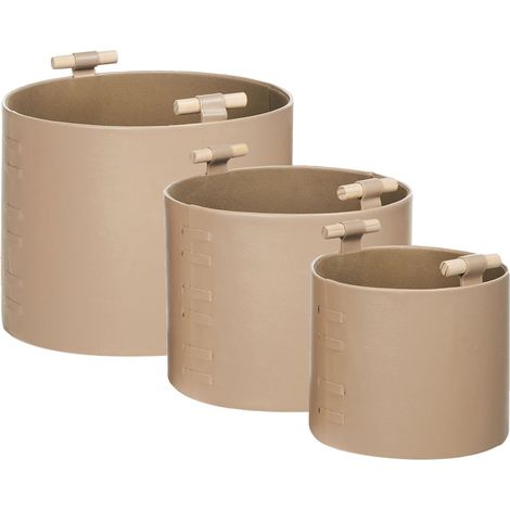 Set di 3 cesti portaoggetti con manici in ecopelle beige Aram