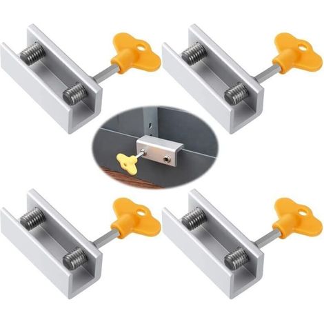 Fenêtre Coulissantes 4 pièces Bloque Porte Coulissante Serrure de Cadre en Aluminium Réglable Verrou Fenêtre avec Clés pour Sécurité et Antivol