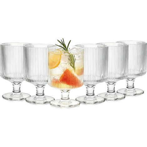 Lot de 6 verres à vin vintage striés de 6 onces - Verres à eau transparents et fins - pour les divertissements et les fêtes - Passent au lave-vaisselle - pour le vin, le whisky (1/5)