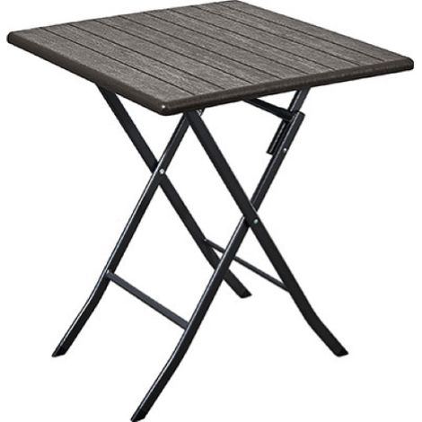 Table pliante en HDPE effet bois avec structure en acier et supports pour terrasse de jardin