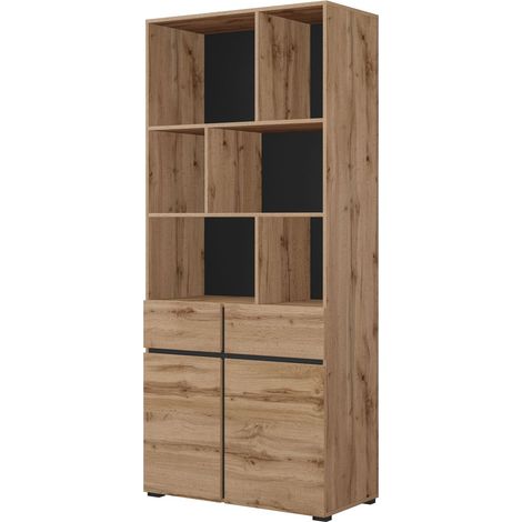 Estantería Alfere 126, Roble wotan, Abierto, Con cajones, Con puertas, Aglomerado laminado, Número de puertas: 0, Número de cajones: 0, 190x85x39cm