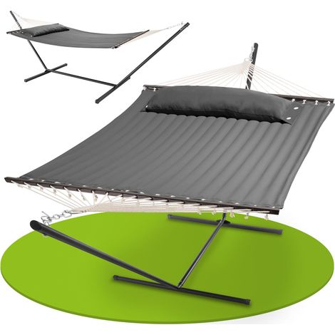 Juskys Hängematte Cata mit Gestell und Kissen - Outdoor Doppelhängematte für 2 Personen - doppel Hängemattengestell bis 200kg belastbar - Anthrazit (1/5)