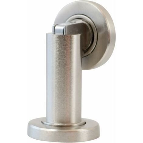 Butoir de porte magnétique MS010 en aspect acier inoxydable - Butée de porte avec matériel de fixation au sol et au mur - Bloc Porte aimanté - Ø 5cm, hauteur 8,4cm (1/4)