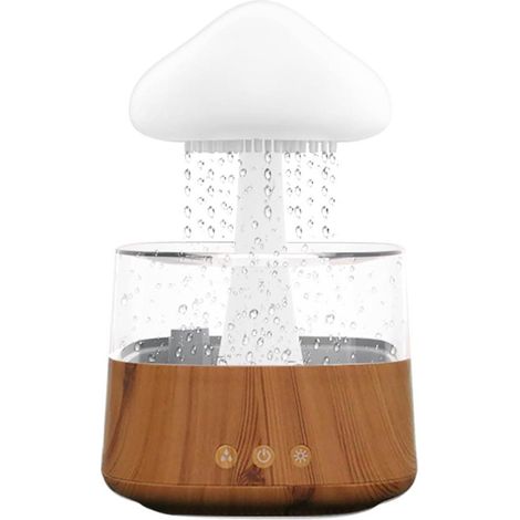 Humidificador de 450 ml,forma de nube de lluvia,3 modos de lluvia/neblina,7 luces nocturnas,humidificador con acabado de madera (1/5)