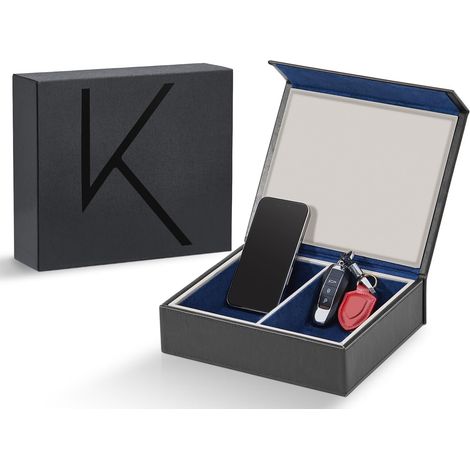 KK7 PLUS-DB Boîte de protection pour clé avec 2 emplacements, blocage de signal RFID pour clés de voiture, cage antivol avec cuir protéiné, noir (1/5)