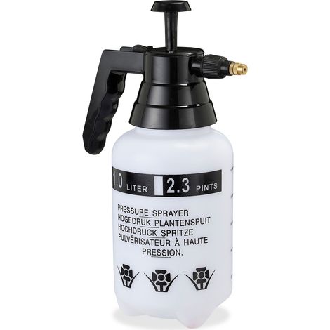 4 Pulverizadores Agua Presión, Boquilla Ajustable, Vaporizador para Plantas, Jardín, 1 l, PE-Latón, Negro