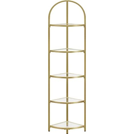 VASAGLE Libreria Angolare a 5 Livelli, Scaffale Porta Piante, Scaffale Dorato per Bagno, in Vetro Temperato, Struttura in Acciaio, Stile Moderno, per Soggiorno, Cucina, Oro Metallizzato LGT810A01 (1/5)