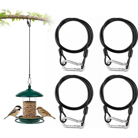 Lot de 4 câbles en acier avec œillets, câble à boucle avec clip mousqueton, corde de suspension pour arbres, corde métallique pour mangeoire, mangeoire à oiseaux, abreuvoir à oiseaux, panier suspendu (1/5)