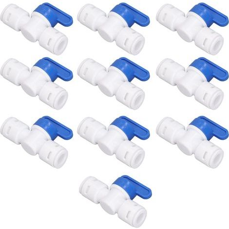 Lot de 10 vannes à bille d'arrêt en ligne, raccords rapides en plastique de 3/8 po de diamètre extérieur pour tuyaux de système RODI de purificateur d'eau (1/5)