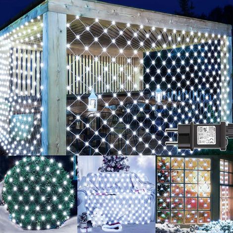 Guirlande Lumineuse 3x2M 200 LED Filet Lumineux avec Prise, Rideau Lumineux Étanche avec Minuterie 8 Modes pour Lumiere Exterieur Terrasse Jardin Balcon Décoration Mariage Buisson - Blanc Chaud