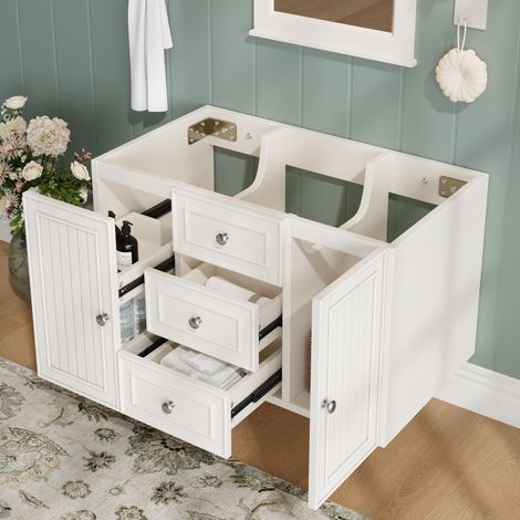 Mobile sottolavabo 78,5x46 cm - Mobile da bagno sospeso in MDF - Numerosi vani portaoggetti e cassetti - Bianco moderno (1/5)